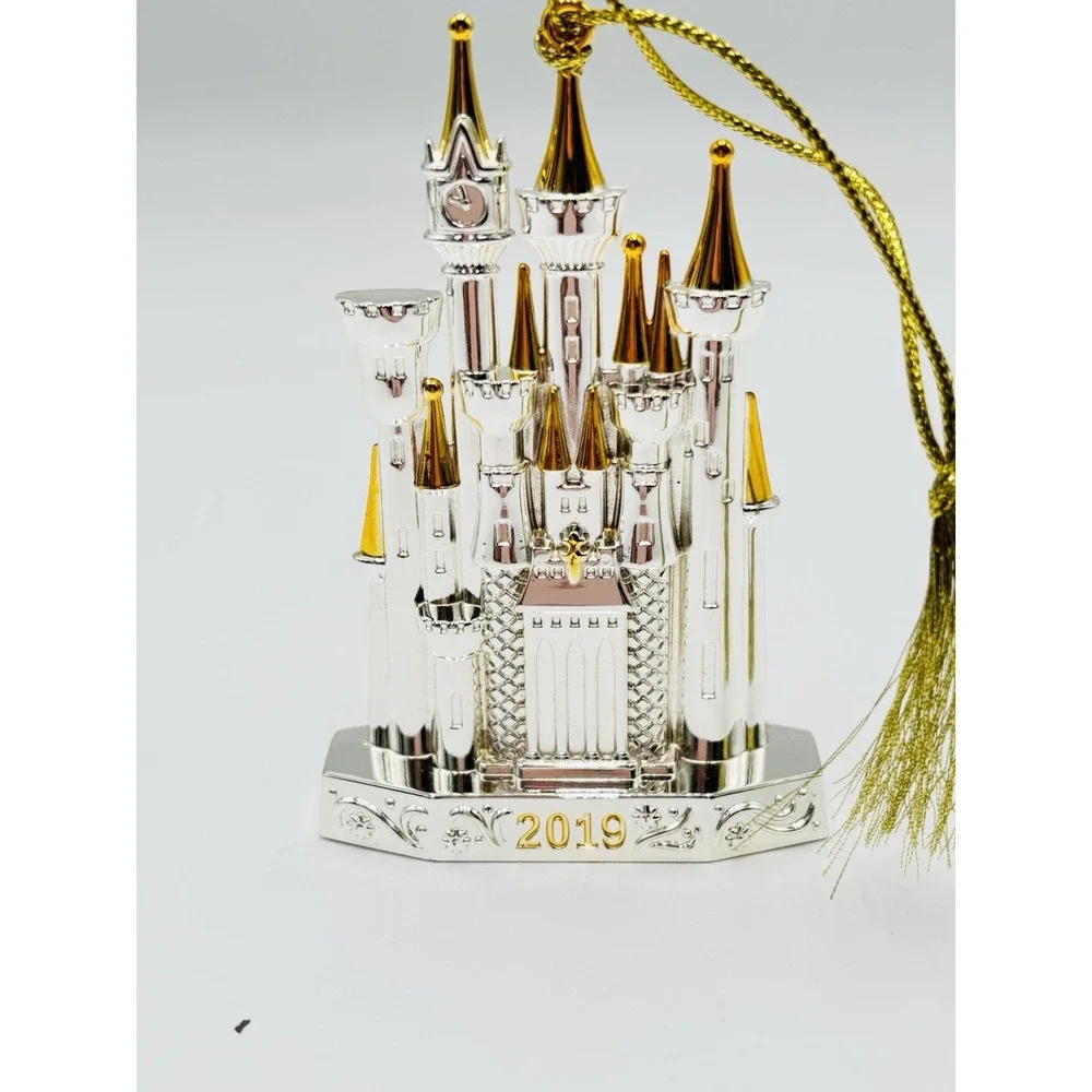 Lenox Disney Castle Ornament 2019 Silver Gold Tone Christmas w Tassel‎
